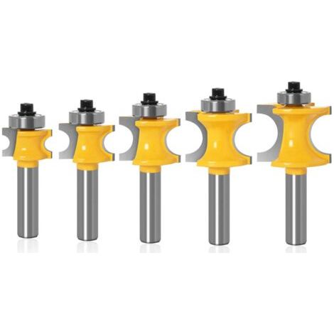 Punta per fresa per legno semicircolare Crediri, gambo da 8 mm, raggi di taglio: 3/8", 5/16", 1/4", 3/16", 1/8", utensile per la lavorazione del legno