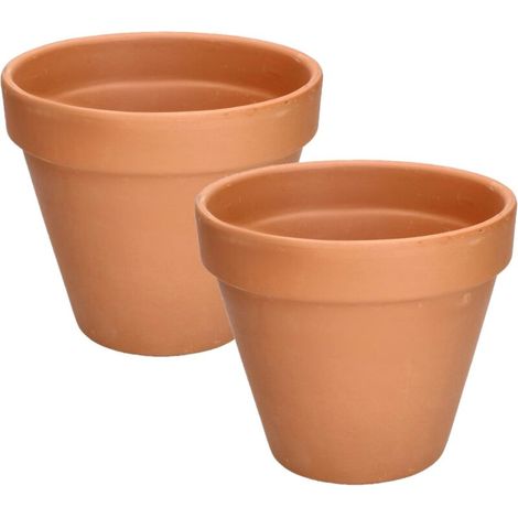 – Lot de 2 pots de fleurs en terre cuite Ø 19 cm – Bord décoratif – Parois épaisses pour oxygénation – Intérieur et extérieur (1/5)