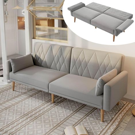 Canape 2 Places Convertible avec Coussins,Petit canapé en Velours,Dossier Réglable en 3 Positions,pour Salon Appartements et Dortoirs,180x75x82cm (Gris) (1/5)