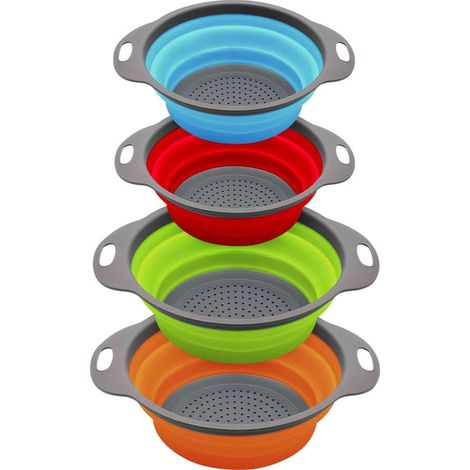 Passoire et tamis pliables base en plastique robuste de qualité alimentaire ronde pliable silicone peu encombrante idéale pour les pâtes légumes. (1/5)