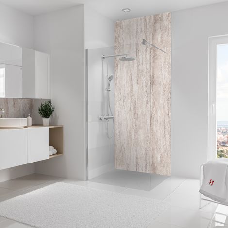 Schulte panneau mural 100x255 cm, revêtement pour douche et salle de bains, placement facile, DécoDesign DÉCOR, travertin beige-structuré