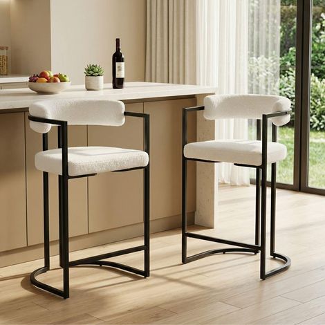 Wahson Velvet Bar Stools 2Pcs – Modern Counter Chairs for Kitchen, Home Bar & Restaurant, White