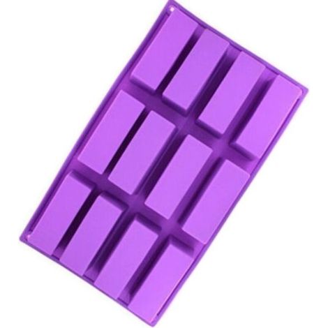 Moule à gâteau en silicone rectangulaire en trois dimensions pour barre de chocolat à 12 grilles(Violet) (1/4)
