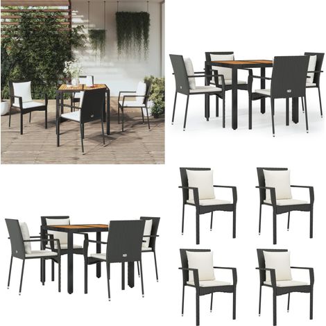 Ensemble à manger de jardin coussins 5pcs Noir Résine tressée - ensemble de salle à manger de jardin - ensembles de salle à manger de jardin - Home & Living (1/5)
