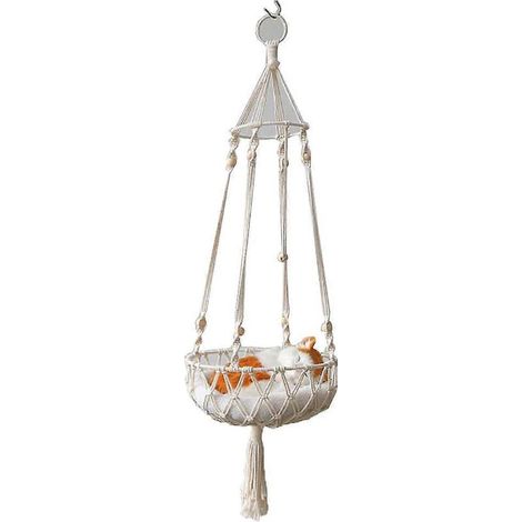 Tresse faite main macramé panier suspendu à fruits avec pompon, pour chat animal, hamac balançoire, filet de couchage jeu, support plante suspendu, panier animalier. (1/4)