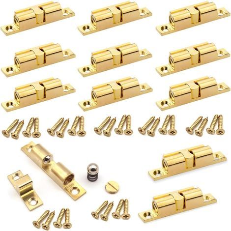 Set of 12 universal double ball catches in brass for kitchen doors, cupboards, cabinets, gold (1/5)