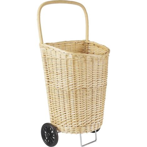 Aubry Gaspard – Chariot de courses en osier blanc – Panier 45 x 35 x 50 cm – H totale 90 cm – Poids léger 2.5 kg (1/2)