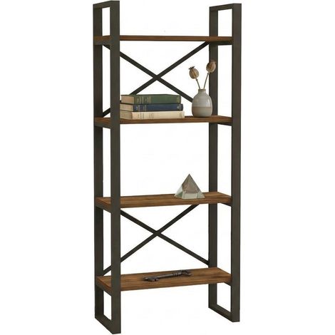 Framur Regal, 4 Regalböden, Freistehend, Raumteiler möglich, 66x32x150h cm, Walnussbraun