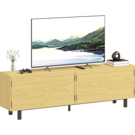 Meuble TV 180 cm pour écran jusqu'à 82 pouces,4 portes à pression,dimensions 180x35x55,5 cm en bois naturel élégant (1/5)