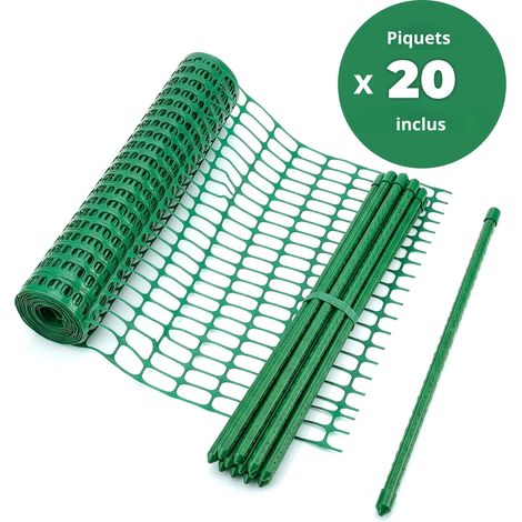 Kit Barrière de Sécurité Chester Vert - Kit complet 50m, Filet avec 20 piquets et colliers de serrage (1/5)