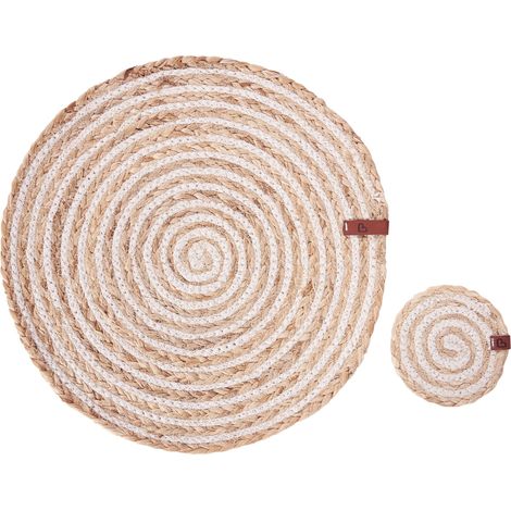 12 Piece Placemats and Coasters Set QUININE Natural Jute