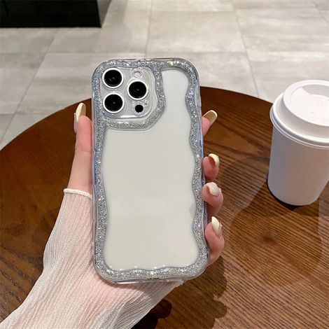 (iPhone 12 Pro Max, Noir) Coque souple en silicone brillante et mignonne avec bords ondulés pour iPhone