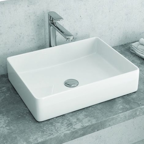 Lavabo bagno appoggio 47cm design moderno ceramica modello Litos-0003 kamalu
