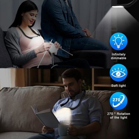 Liseuse Lampe de Lecture de Cou, Rechargeable 3 Couleurs Lampe Lecture au Lit LED Bras Pliables-Multifonctionnel -noir (1/5)