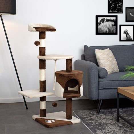 Kratzbaum mit Aussichtsplattform, Höhe 112cm, braun/beige (1/5)