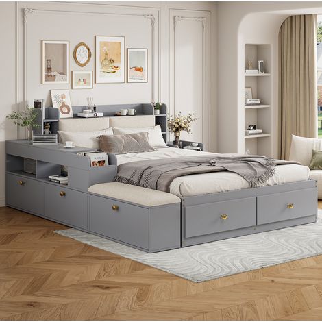 letto contenitore 140x200 con comodino testiera grigio OKMYHOME (1/5)
