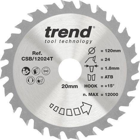 Lame de scie circulaire 120 mm, 20 mm, 24 dents TCT finition moyenne (1/5)