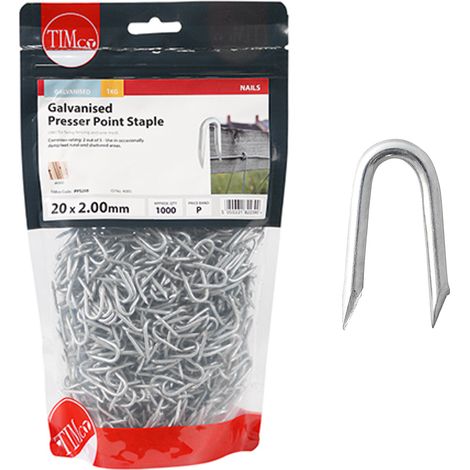 Timco Galvanised Presser Point Staples - 20 x 2.00mm (1kg Bag) (1/3)