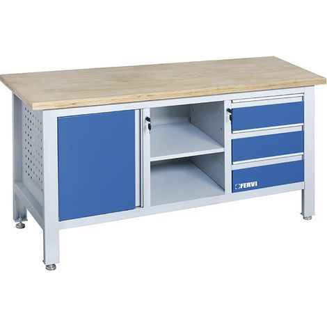 Werkbank mit Holzplatte und 1690 mm Kommode Fervi b009/a2