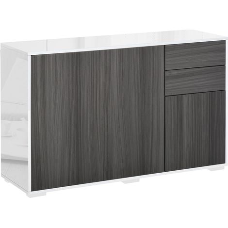Mobile Credenza 2 Ante 2 Cassetti 117x36x74 cm in Legno Bianco e Grigio Scuro (1/5)