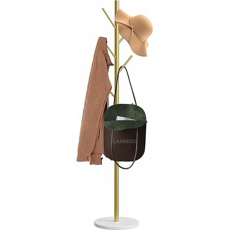 Coat Rack, Metal Coat Rack, Gold Coat Rack with 6 Hooks for Coats, Hats, Bags, Marble Base, for Entrance Bedroom, Dressing Room, Office, H 170 cm (1/5)