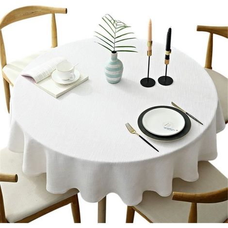 Schwere runde Tischdecke, schlichte dekorative Tischdecke, Küchentischdecke, Beige, 120 cm (1/3)