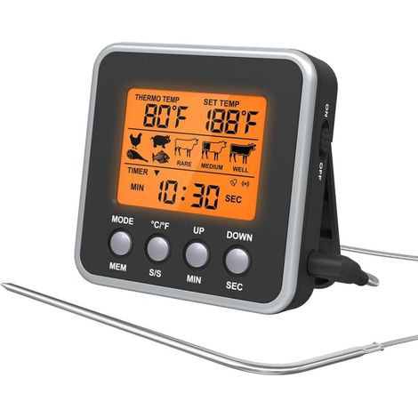 Thermomètre à Viande pour Cuisson Thermomètre Alimentaire Avec Sonde Pour Griller Viande Barbecue L'eau Lait Vin Liquide，avec 7 températures préréglées.