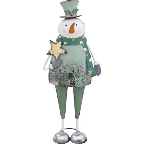 TrendLine Dekofigur Metall Schneemann 63 x 27 cm grün-weiß Figur