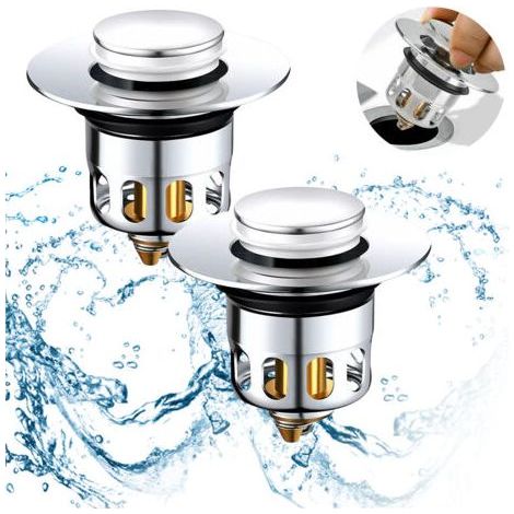 2 Pcs Bonde de Lavabo Pop-Up Universel Bonde Lavabo Filtre de Vidange Anti-Bloqué Bouchon d'évier pour Trous de Drainage 34 - 40mm (1/5)