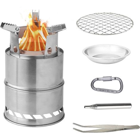 Poêle à bois de camping, poêle à pare-brise pliable pour sac à dos, poêle à bois portable en acier inoxydable, alcool de pique-nique en plein air (1/2)