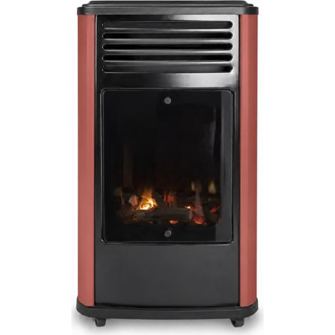 Poêle à gaz 3,4KW Rouge - Chauffage d'appoint effet Feu de bois Manhattan Sahara
