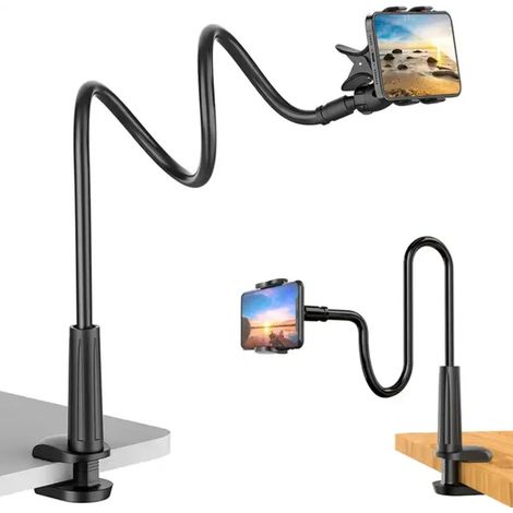 Support Smartphone - Bras Col-de-Cygne Réglable 73 cm - Pour Bureau Lit Canapé Voiture - Compatible Téléphones et Tablettes 5 à 10,5 Pouces - 1 Pièce (1/5)