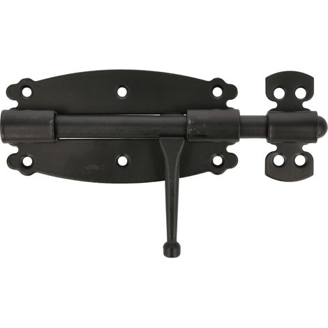 Loquete Superposé pour Portes et Meubles Mod. 484 Verrou de Sécurité pour Fermeture Horizontale Matériau Acier avec Axe en Zamak 120 mm Style Rustique Inclut la Quincaillerie Noir (1/5)