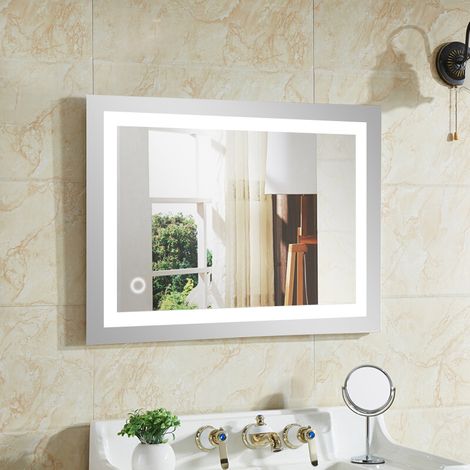 SiFree® 60x80cm LED Miroir de salle de bain Mural- Blanc froid 6500K commutateur tactile Haute Qualité