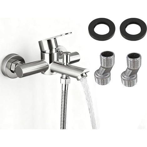 Mitigeur de Douche Mural, Robinet Douche Universel Acier inoxydable 304, Mitigeur Monocommande Douche avec Accessoires de Montage pour Eau Froide et Chaude (C) (1/5)