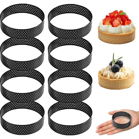 8 Pièces Cercle à Pâtisserie, Acier Inoxydable, 6 cm, Design Perforé, Moule à Tarte, Pour Cuisson Dessert