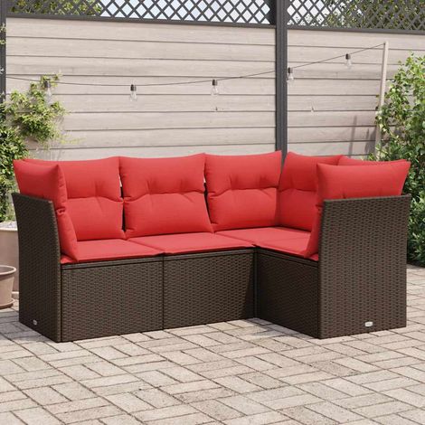 4-tlg. Garten-Sofagarnitur mit Kissen Braun Poly Rattan vidaXL (1/4)