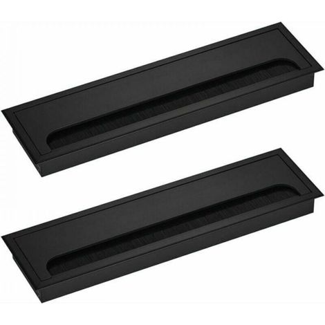 Lot de 2 cache-câbles rectangulaires, fil, 80 x 280 mm, pour passage de câbles encastré sur bureau, table, meuble, organiseur de câbles en aluminium noir (1/3)