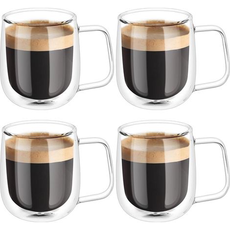 Tasse Double Paroi, 4PCS 250ml Double Paroi Verre à Café en Verre Transparent, Verres à Double Paroi, Tasses en Verre Borosilicate, pour Thé,Café,Lattes,Cappuccino,Espresso,Bière (1/5)