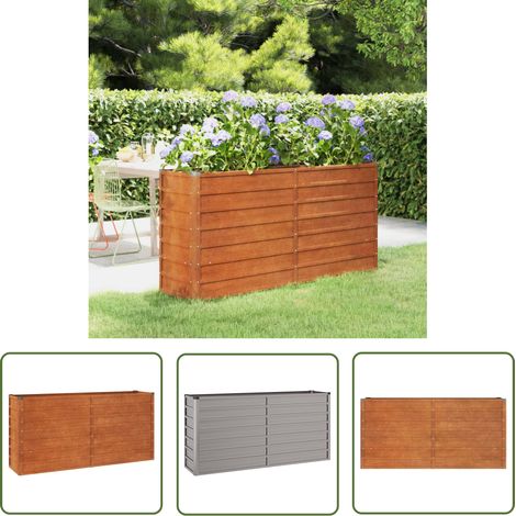 The Living Store Lit surélevé de jardin rouillé 160x40x77 cm acier corten - Jardiniere - Bac Acier - Plante Exterieur - Pot De Fleurs - Décoration Jardin (1/5)