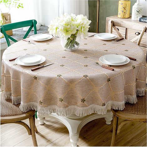 Nappe Ronde,Couverture De Table En Lin De Coton Tapis De Table Lavable Doux Nordique Antidérapant Doux Pour Cuisine Fête Salle À Manger Table À Manger-jaune-180cm (1/5)
