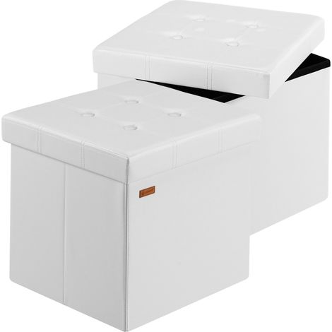 CASARIA® Pouf Sgabello Contenitore 38x38x38cm Box Portaoggetti  M - 2er Set Weiß (de)