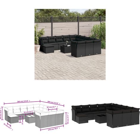 Salon de jardin avec coussins 13 pcs noir résine tressée - Ensemble Salon De Jardin - Meuble De Jardin - Salon De Jardin Design - Mobilier De Jardin Résistant - Fauteuil De Jardin - Home & Living (1/3)