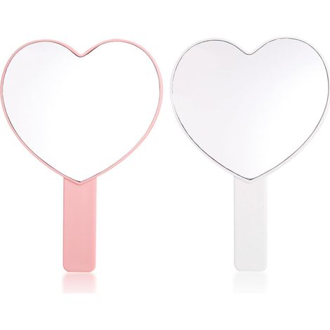 Handlicher Kosmetikspiegel – 2er-Set – Herzförmiger Aluminiumspiegel – Klare und tragbare Spiegelung – Ideal für Reisen und tägliche Schönheitspflege – Rosa und Weiß, 12,5 x 18 cm (1/5)