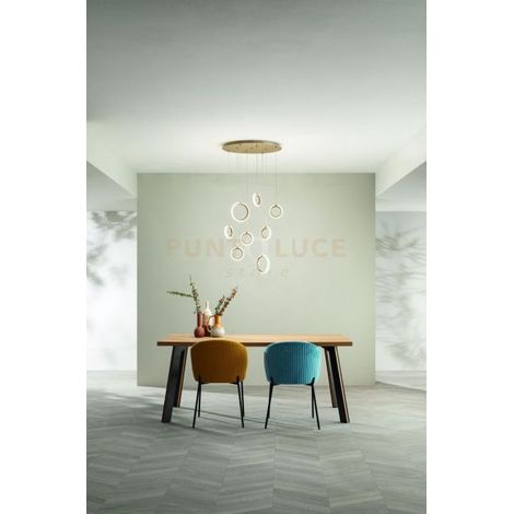SOSPENSIONE 8 LUCI PINTA ORO LED 3000K 2880LM 48W DIMMERABILE SENZA VETRO DIMMERABILE