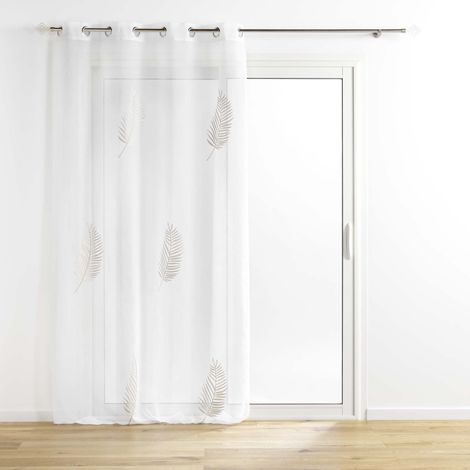 Homemaison – Voilage sablé blanc 140 x 240 cm – Brodé de fils métallisés or – Léger pour filtrage de lumière – 8 anneaux en métal pour installation facile (1/4)