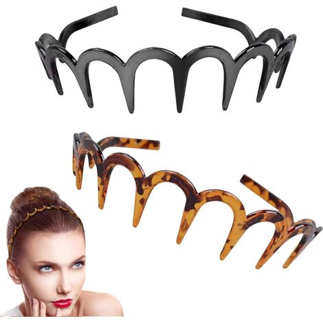 Lot De 2 Serre Tete Zig Zags, Bandeau De Sport Anti-Glisse Avec Dents De Requin, Bandeaux En Plastique De Forme Ondulée Pour Fitness Le Yoga Le Maquillage (A) (1/5)