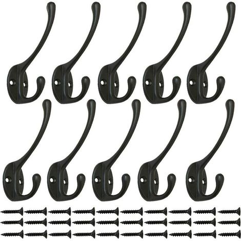 VURAHOME - 10 Stück Vintage Schwarze Kleiderhaken, Wandhaken, Metall-Kleiderhaken mit 25 Schrauben für Türen, Küchen- und Badezimmertüren (Schwarz) (1/5)