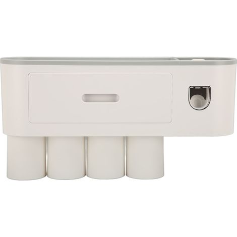 Porte-brosses à dents mural sans perçage organisateur avec distributeur de dentifrice facile à poser multifonction accessoire salle de bain maison 4 gobelets (1/5)