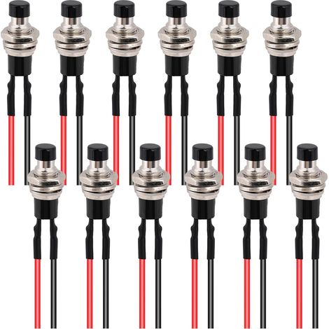 Lot de 12 mini boutons pression momentanés pré-câblés de 7 mm - 12 V, 3 A 220 V SPST - 2 broches pré-soudées - Bouton-poussoir rond - Rouge - Pour modélisme ferroviaire (1/5)